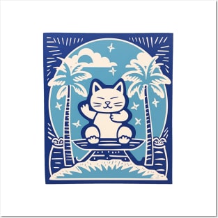 Zen Linocut Cat Posters and Art